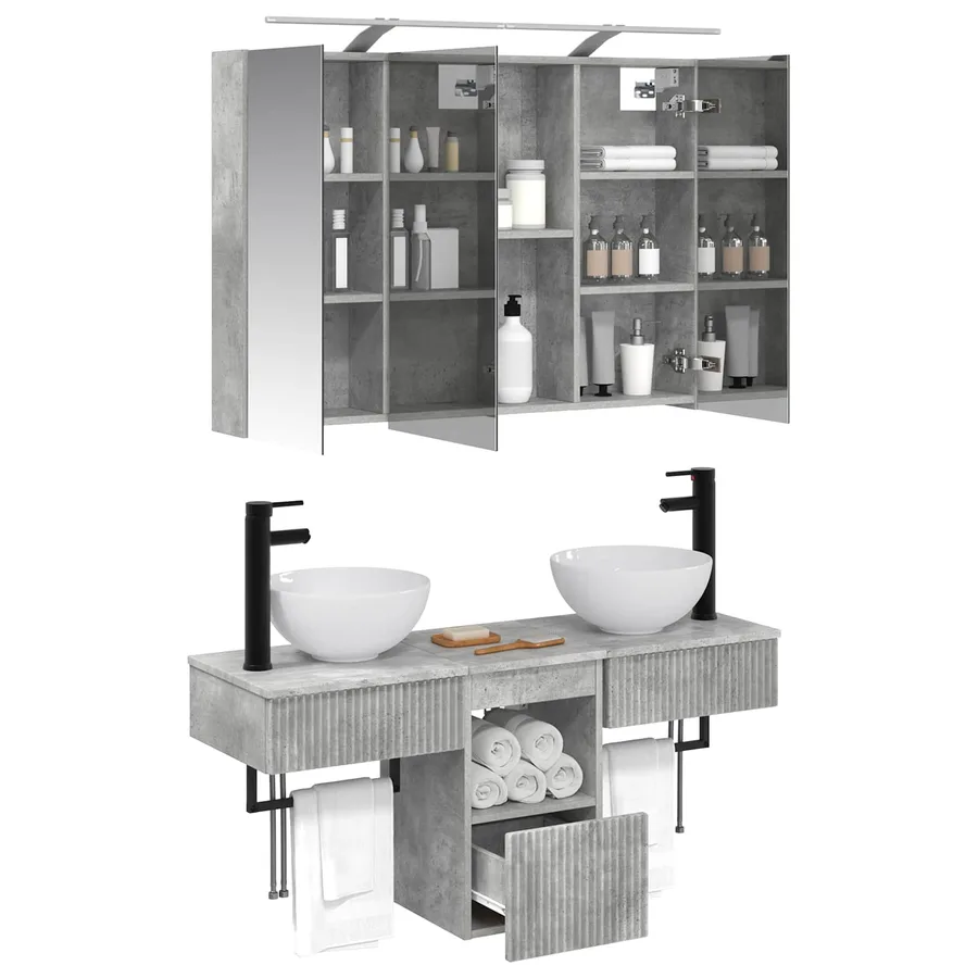 Ensemble d'armoire de salle de bain 4 pcs Gris béton - 3