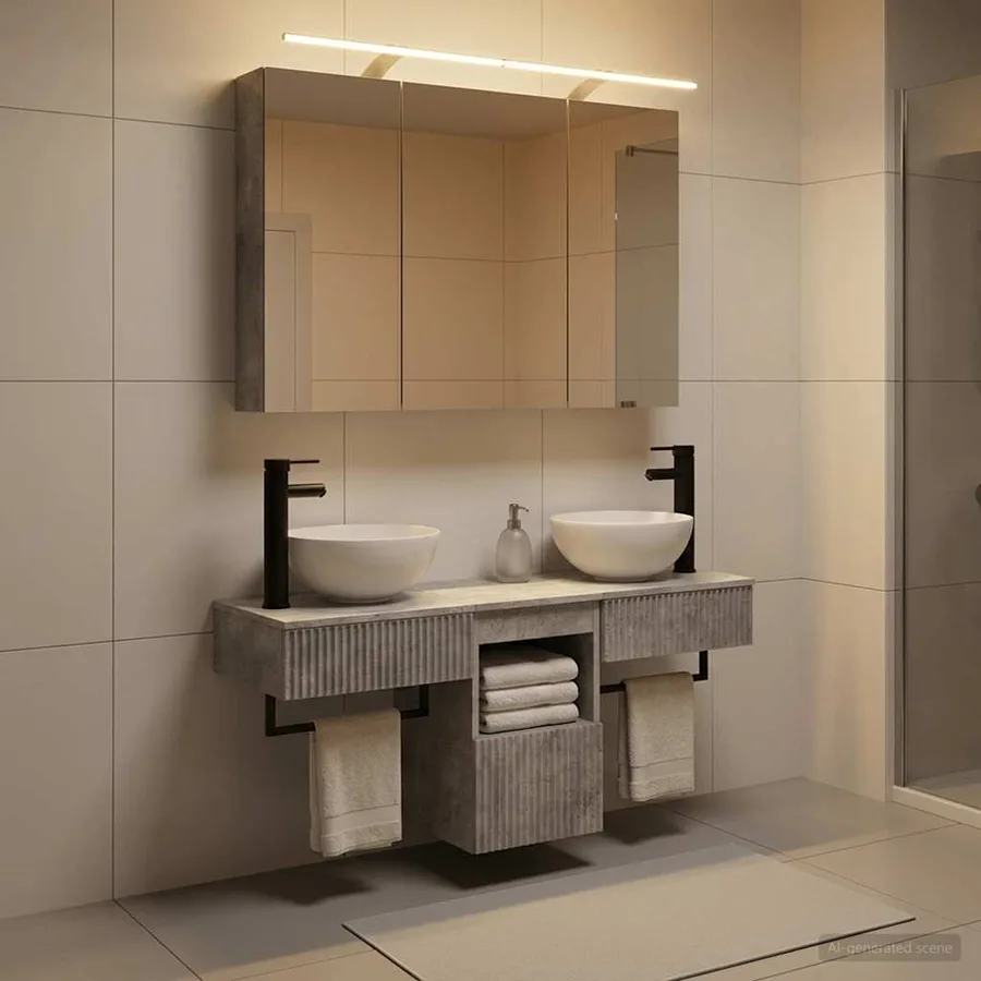 Ensemble d'armoire de salle de bain 4 pcs Gris béton - 4
