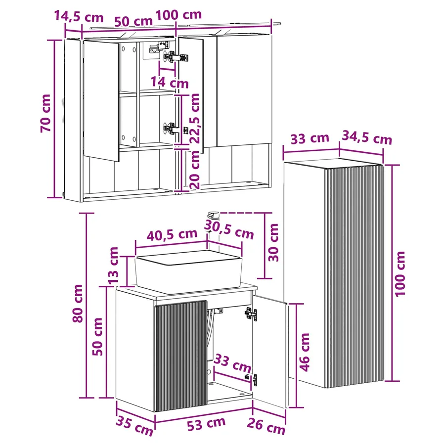 Ensemble de mobilier de salle de bain 4 pcs Gris béton - 12
