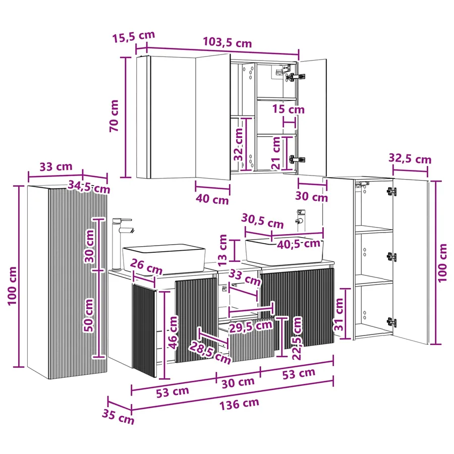 Ensemble de mobilier de salle de bain 6 pcs Gris béton - 16