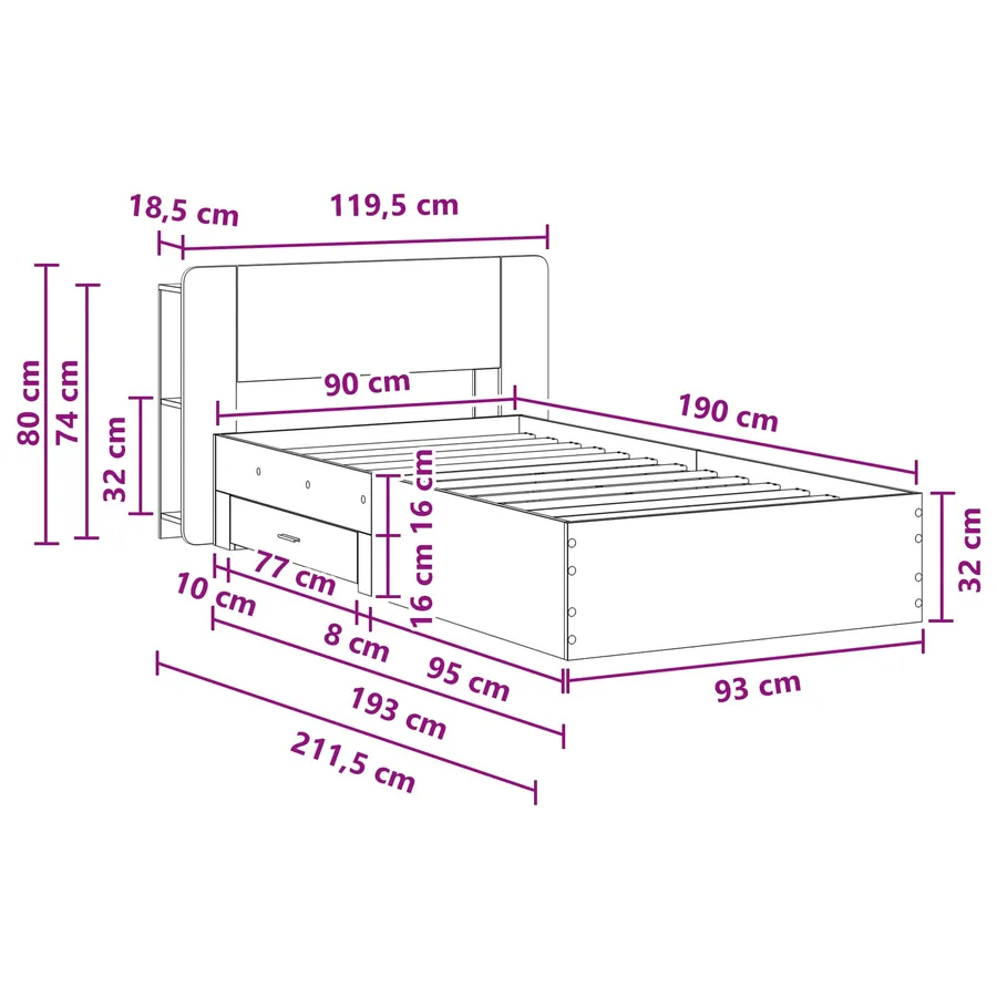 Cadre de lit avec rangement Chêne Sonoma 90 x 190 cm - 8
