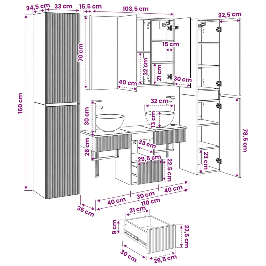 Ensemble de mobilier de salle de bain 6 pcs Chêne Sonoma - 16