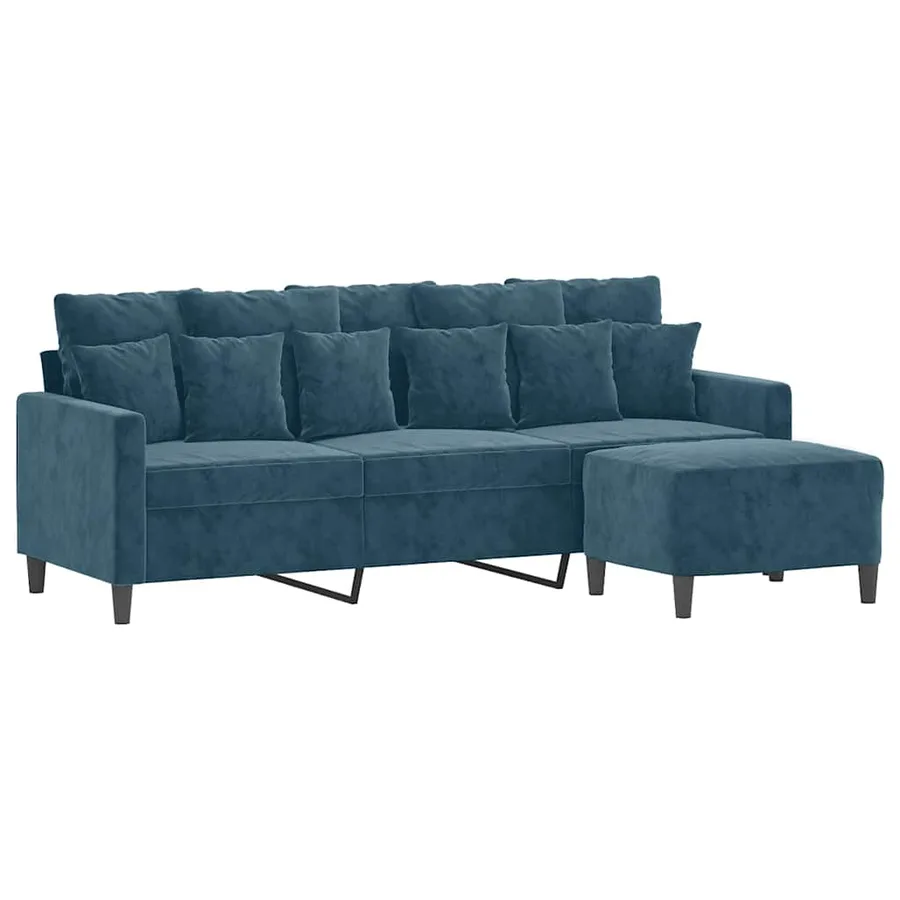 Canapé à 3 places avec repose-pieds Bleu 180 cm Velours - 3