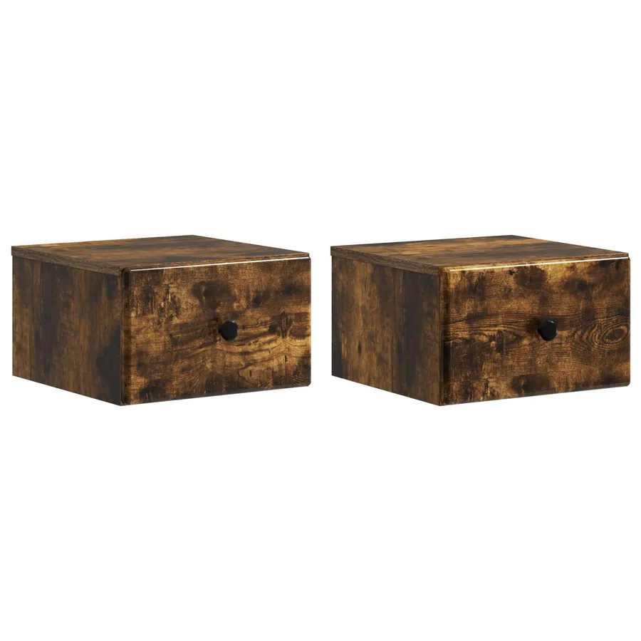 Cabinet de chevet mural 2 pcs Chêne fumé 34,5 x 33 x 20 cm - 2