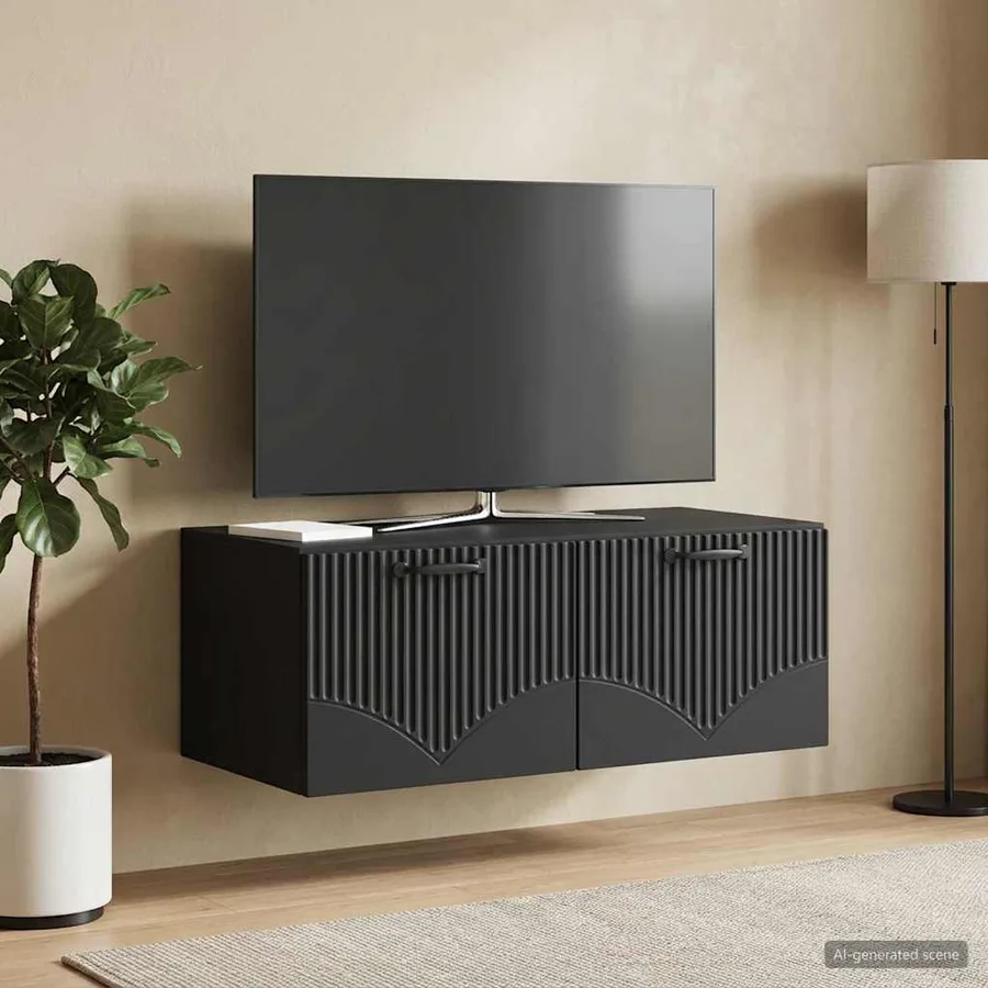 Meuble TV mural Noir 78,5 x 41 x 30 cm Bois d'ingénierie - 4