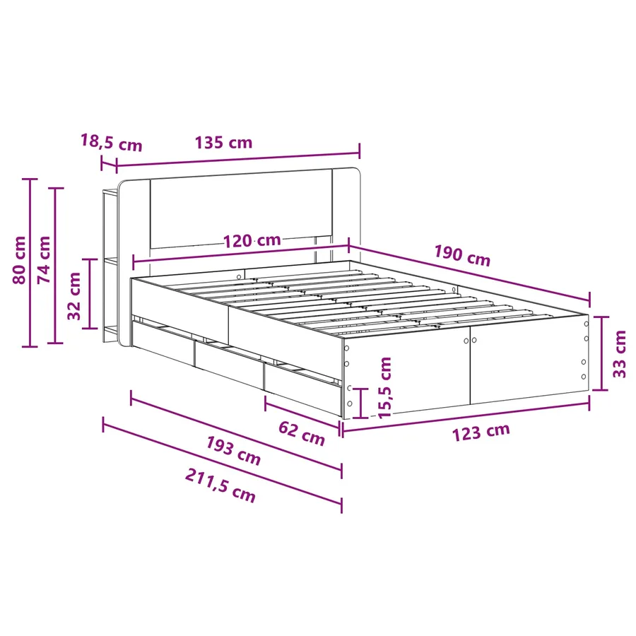 Cadre de lit avec rangement Chêne fumé 120 x 190 cm - 10