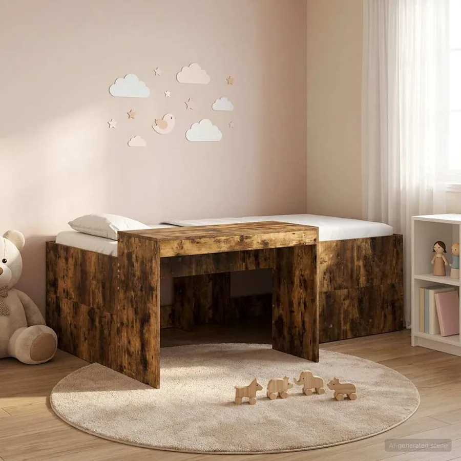 Lit haut pour enfants avec bureau Chêne fumé 98,5 x 200 cm