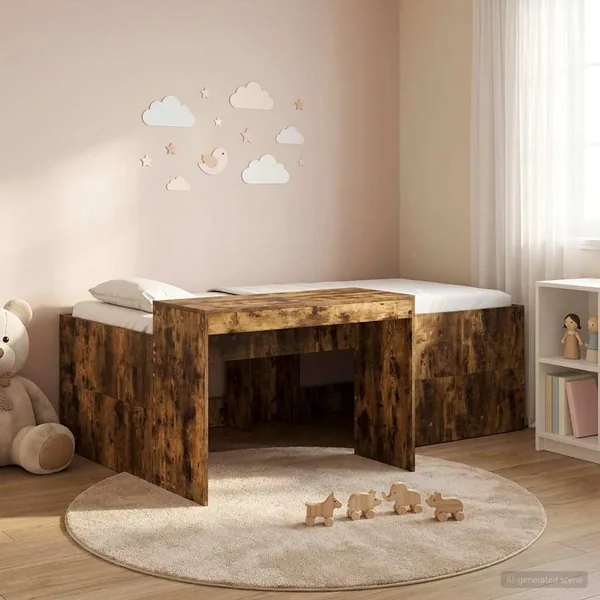 Lit haut pour enfants avec bureau Chêne fumé 98,5 x 200 cm