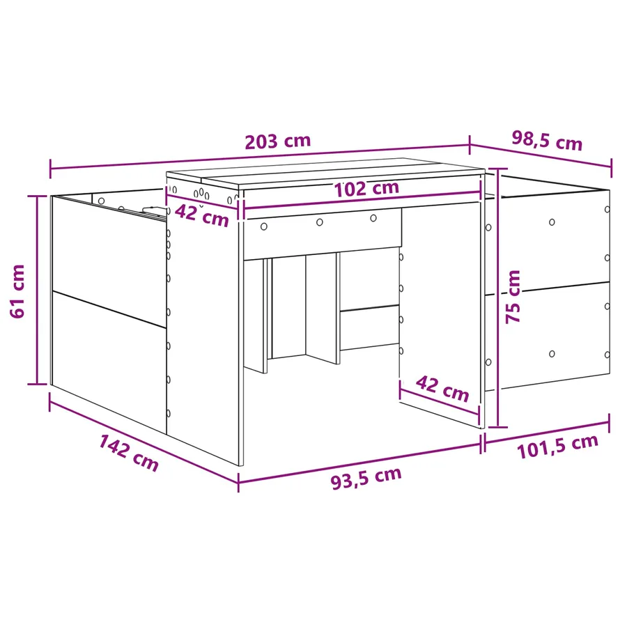 Lit haut pour enfants avec bureau Chêne fumé 98,5 x 200 cm - 9