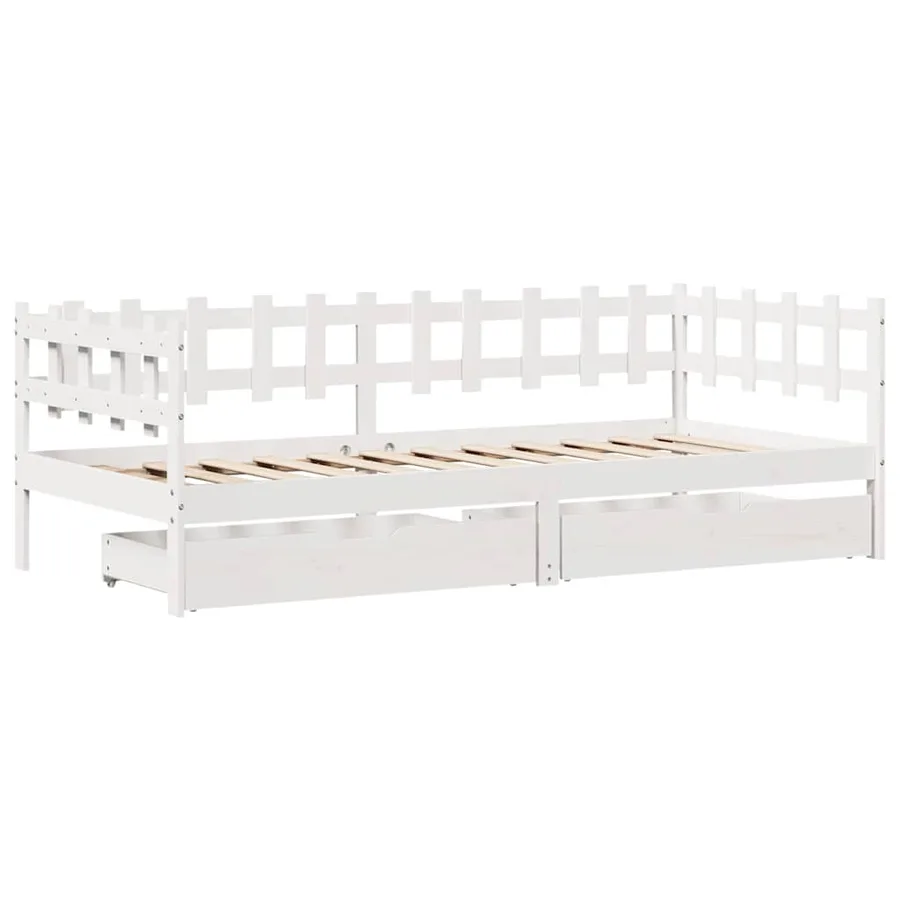 Lit de jour et tiroirs sans matelas blanc 80x200 cm bois massif - 3