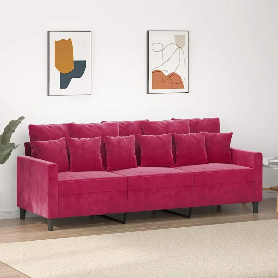 Canapé à 3 places Rouge bordeaux 180 cm Velours