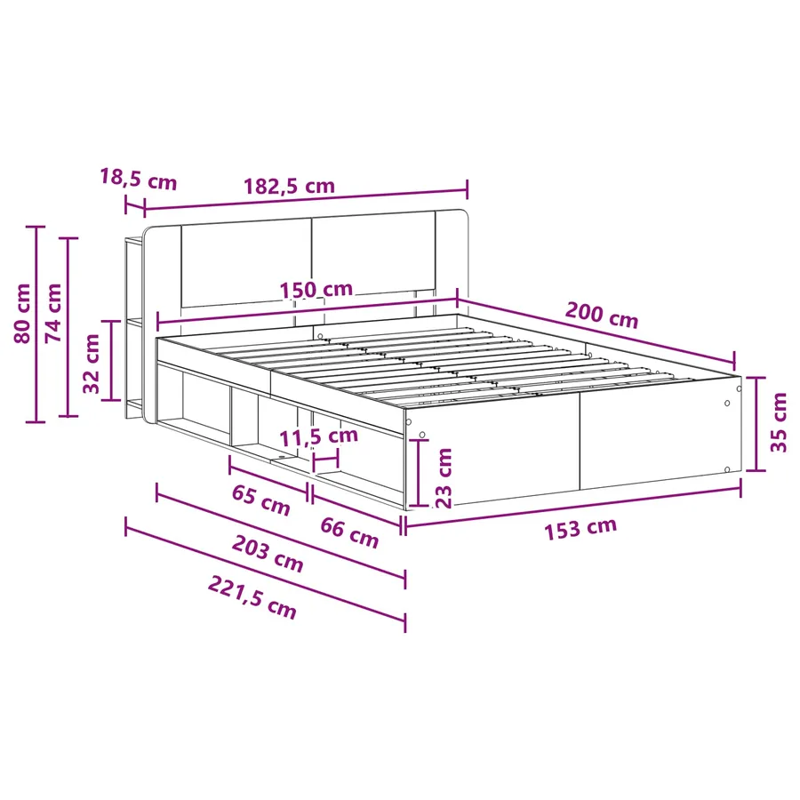 Cadre de lit avec rangement Bois ancien 150 x 200 cm - 9