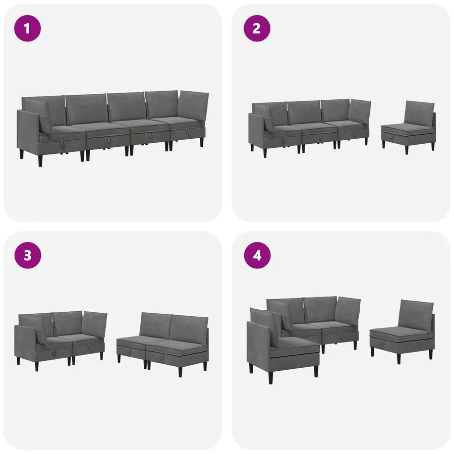 Ensemble de meubles pour le salon 4 pcs Gris foncé Velours - 8