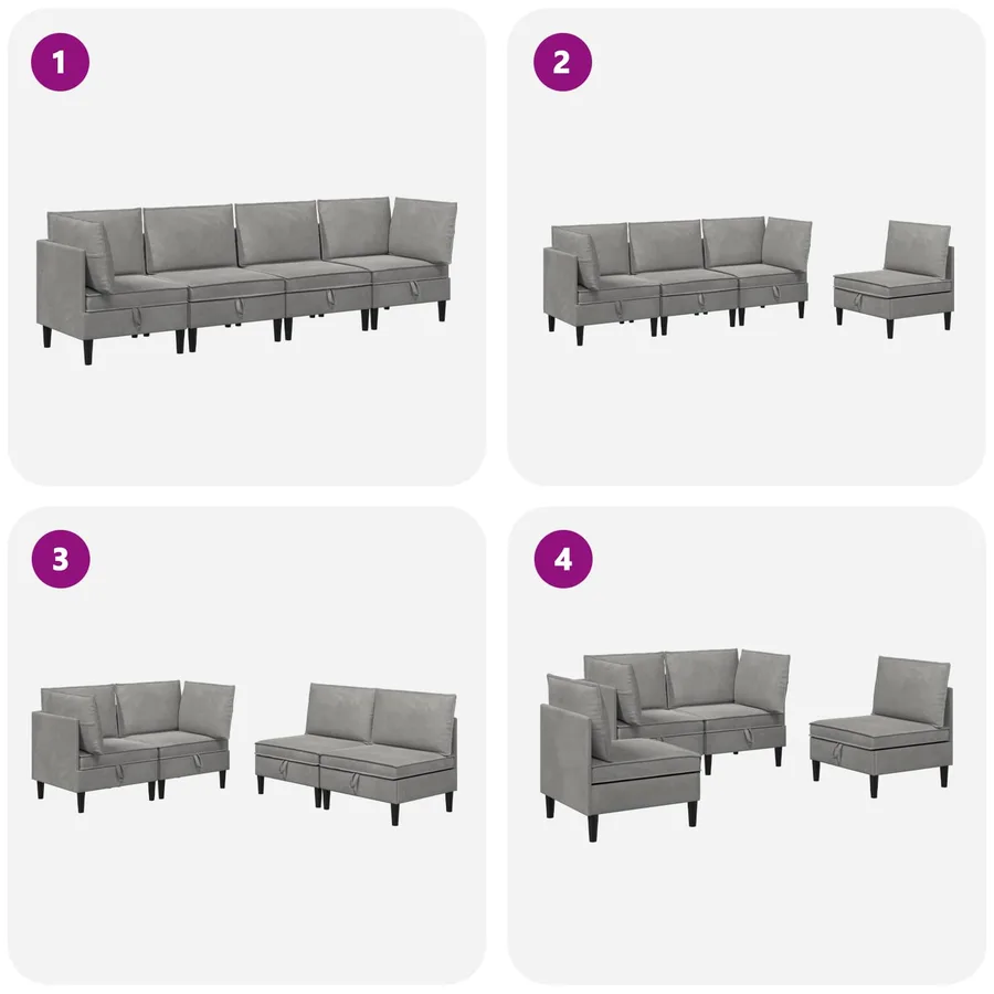 Ensemble de meubles pour le salon 4 pcs Gris clair Velours - 10