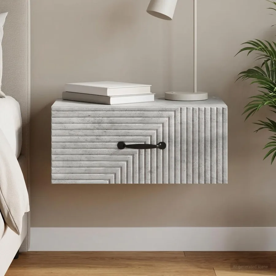 Cabinet de chevet mural Gris béton 49 x 34,5 x 20 cm