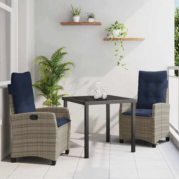 Ensemble de salle à manger pour jardin 3 pcs Gris polyrotin