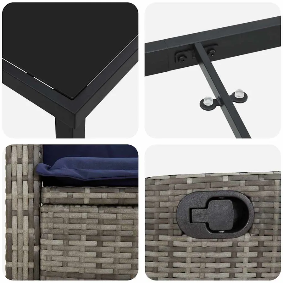 Ensemble de salle à manger pour jardin 3 pcs Gris polyrotin - 7