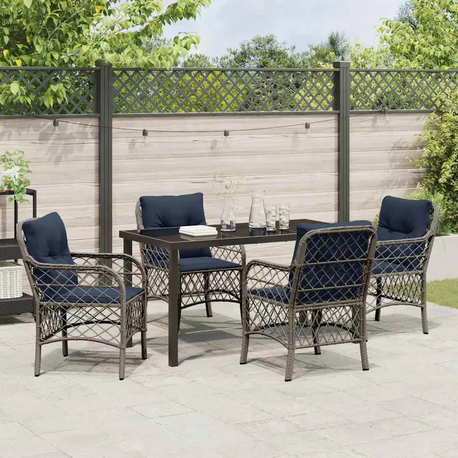 Ensemble de salle à manger pour jardin 5 pcs Gris et Noir Rotin - 4