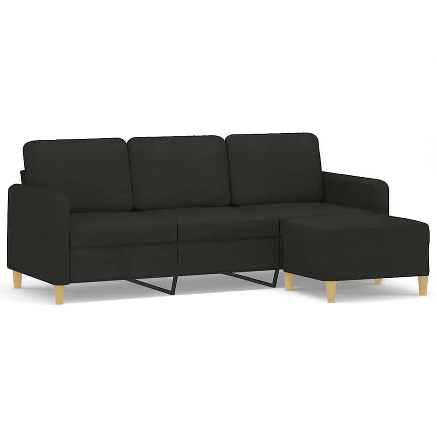 Canapé à 3 places avec repose-pieds Noir 180 cm Tissu - 2