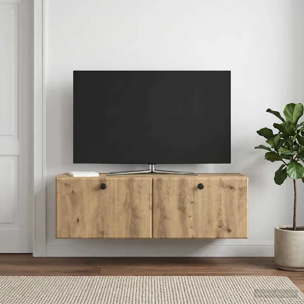Meuble TV mural 98 x 31 x 30 cm Chêne artisanal