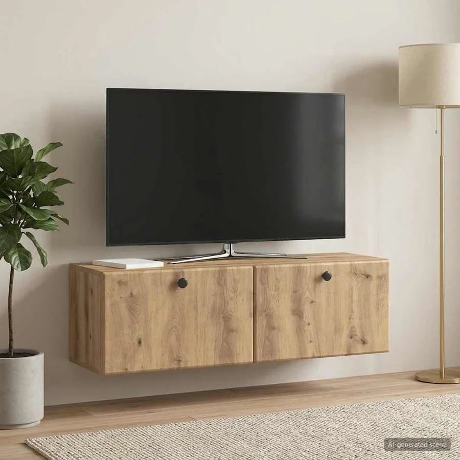 Meuble TV mural 98 x 31 x 30 cm Chêne artisanal - 4