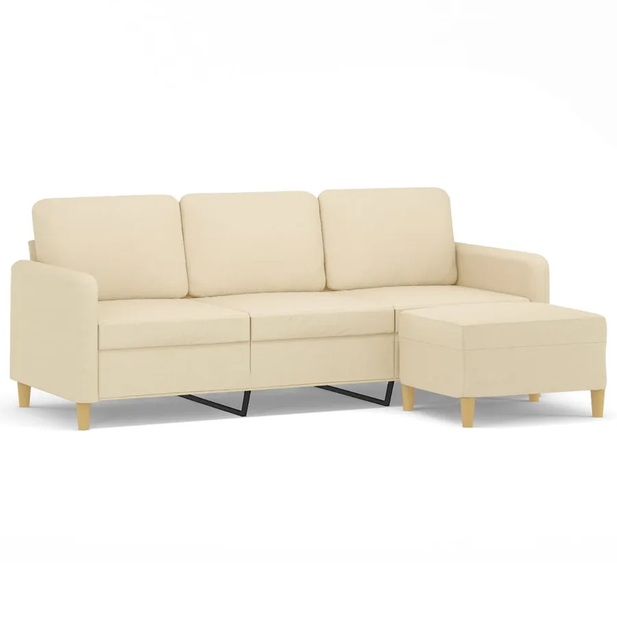 Canapé à 3 places avec repose-pieds Crème 180 cm Tissu - 2