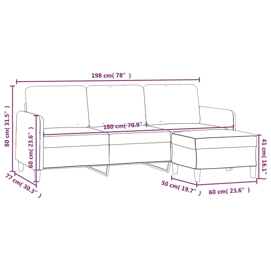 Canapé à 3 places avec repose-pieds Crème 180 cm Tissu - 7