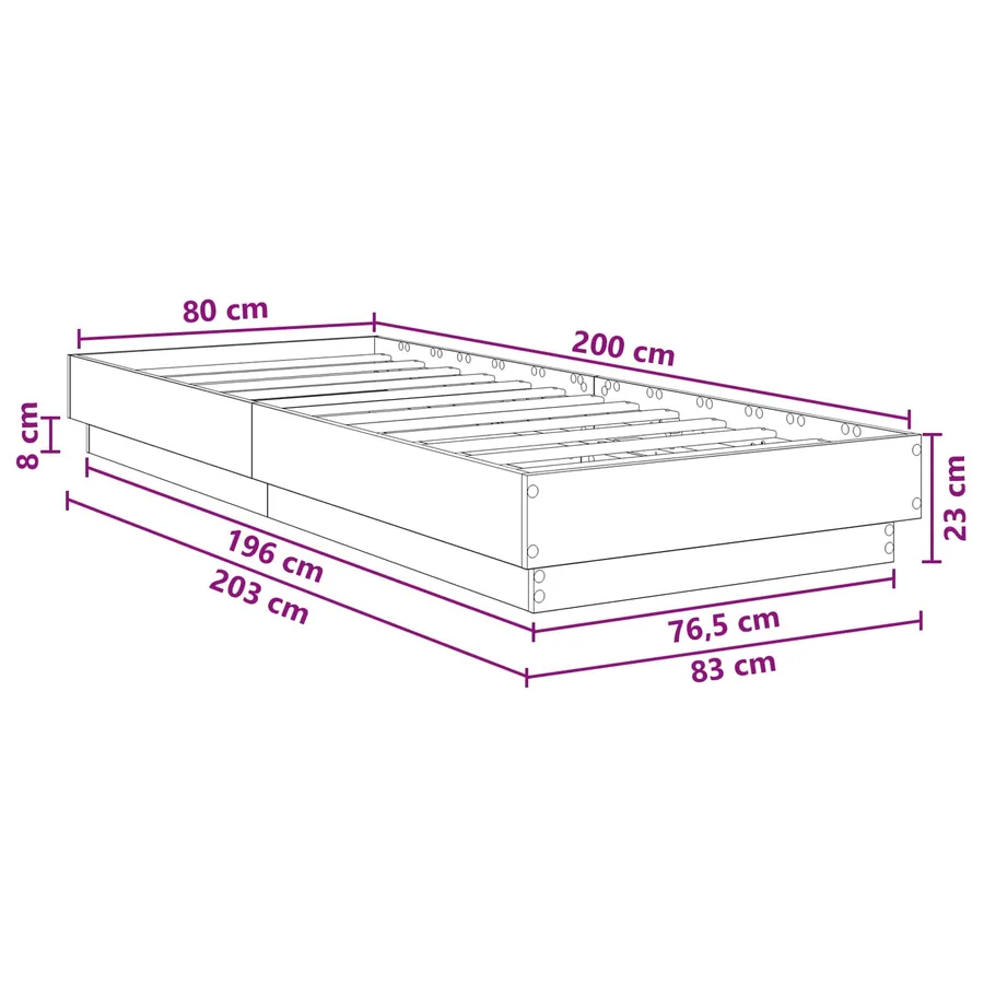 Cadre de lit au sol Gris béton 80 x 200 cm Bois d'ingénierie - 8
