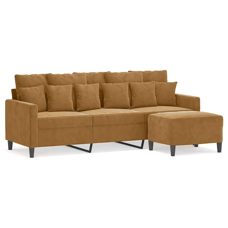 Canapé à 3 places avec repose-pieds Marron 180 cm Velours - 2