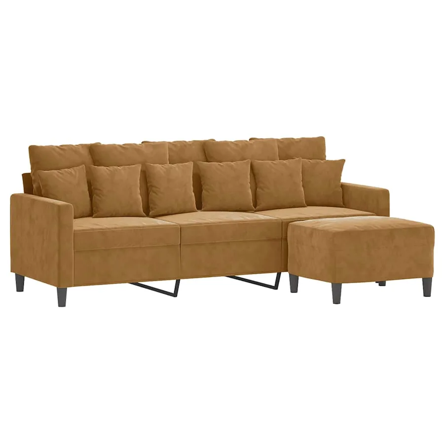 Canapé à 3 places avec repose-pieds Marron 180 cm Velours - 3