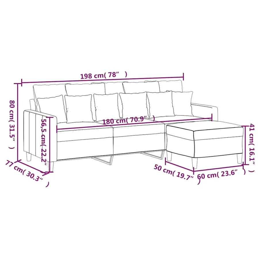 Canapé à 3 places avec repose-pieds Marron 180 cm Velours - 7