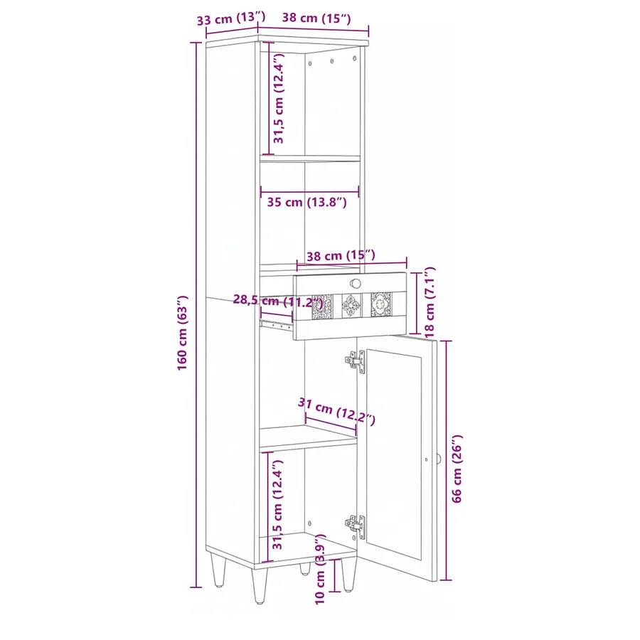 Armoire de salle de bain avec tiroir Naturel 38 x 33 x 160 cm - 11