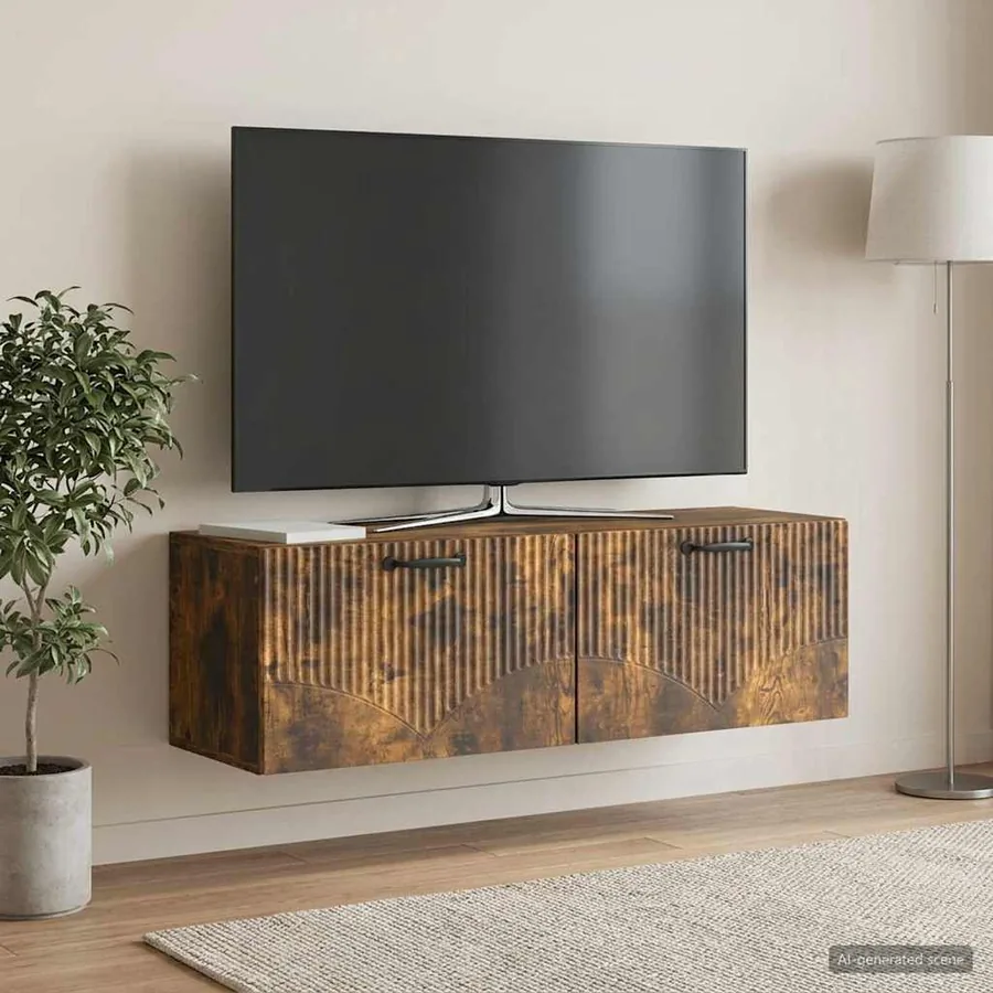 Meuble TV mural Chêne fumé 98 x 31 x 30 cm Bois d'ingénierie