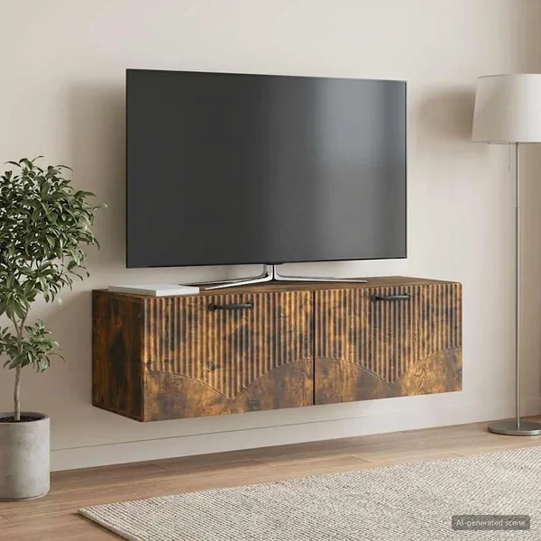 Meuble TV mural Chêne fumé 98 x 31 x 30 cm Bois d'ingénierie