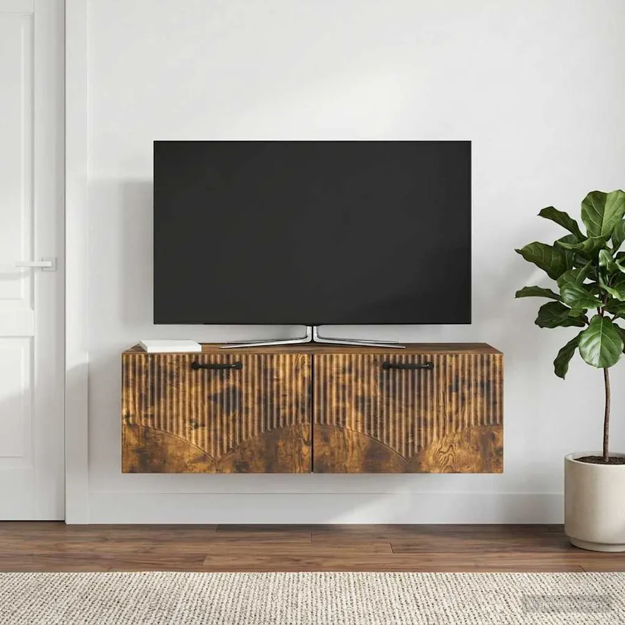 Meuble TV mural Chêne fumé 98 x 31 x 30 cm Bois d'ingénierie - 4