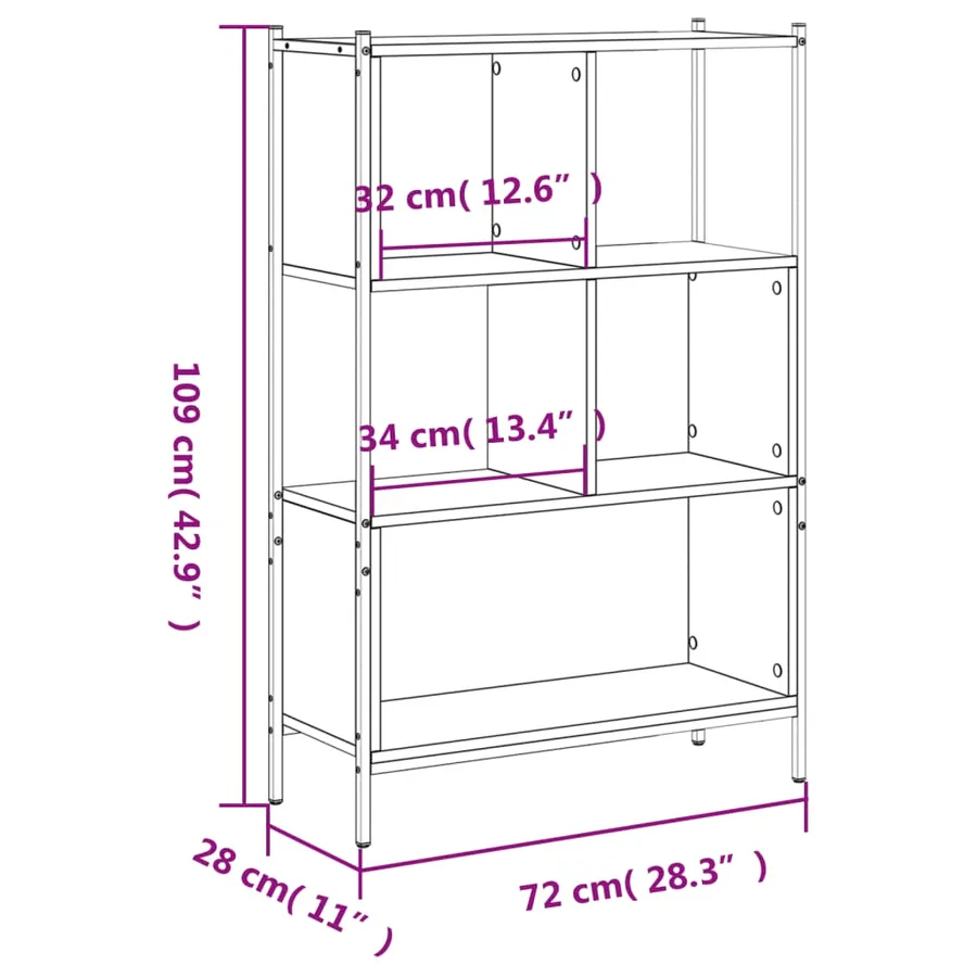 Bibliothèque sonoma gris 72x28x109 cm bois d'ingénierie - 11