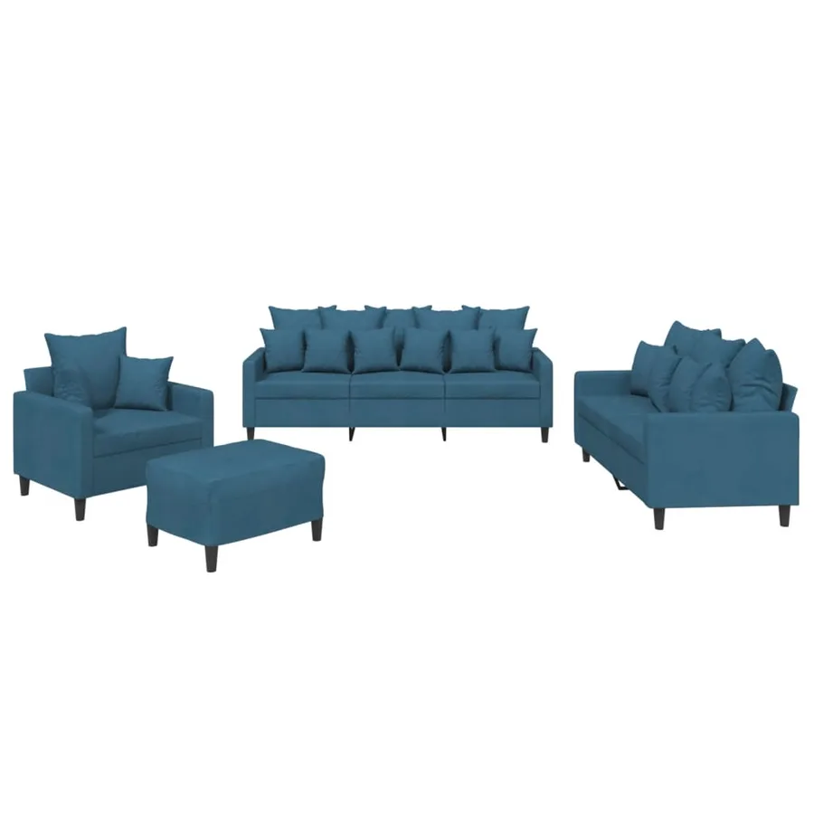 Ensemble de canapés 4 pcs avec coussins Bleu Velours - 2