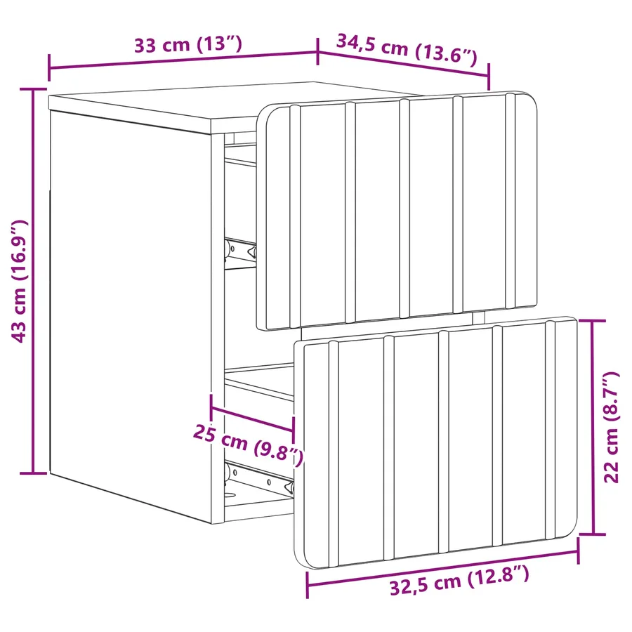 Cabinet de chevet mural Chêne artisanal 33 x 34,5 x 43 cm - 10