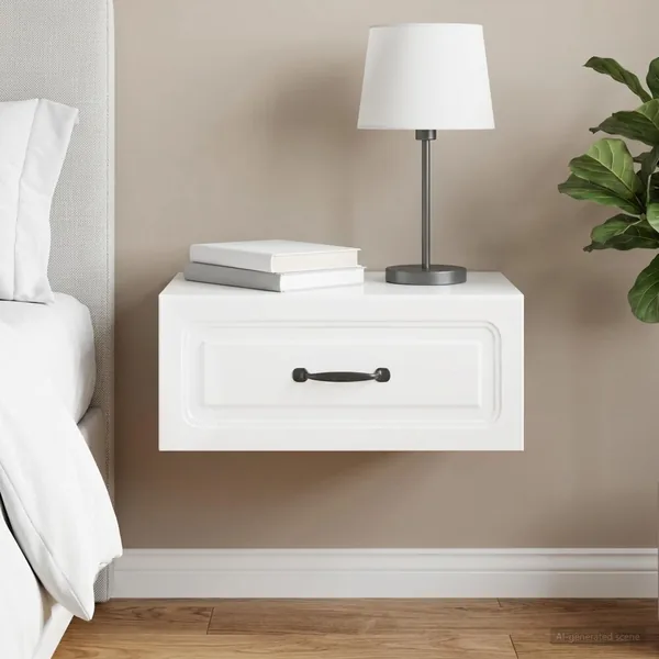 Cabinet de chevet mural Blanc brillant 49 x 34,5 x 20 cm