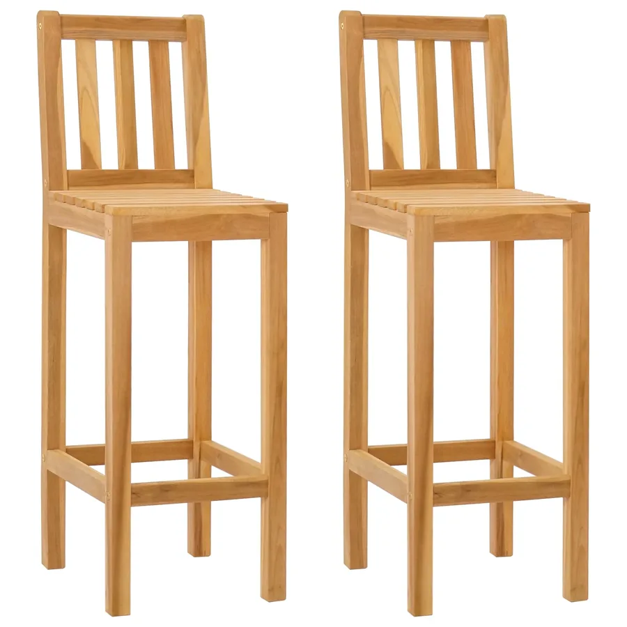 Tabouret de bar 2 pcs Naturel Bois de teck massif - 2