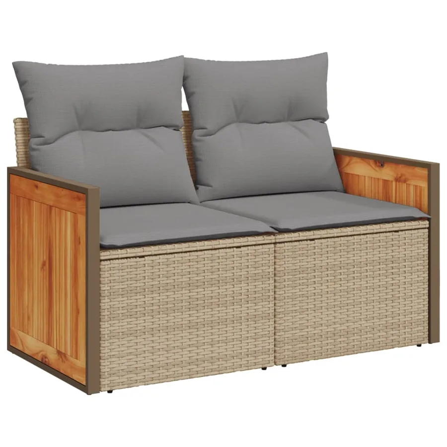 Canapé de jardin avec coussins 2 places beige résine tressée - 2