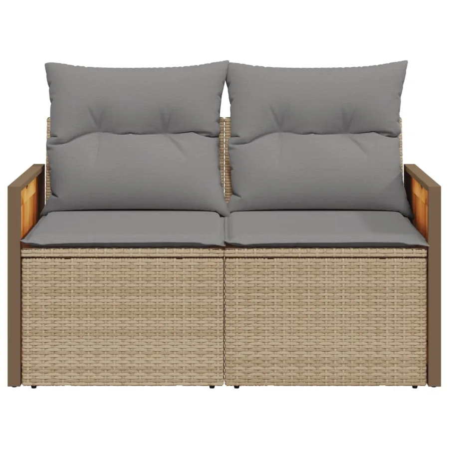 Canapé de jardin avec coussins 2 places beige résine tressée - 4