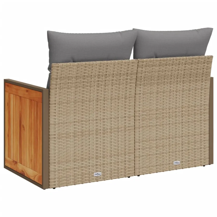 Canapé de jardin avec coussins 2 places beige résine tressée - 6