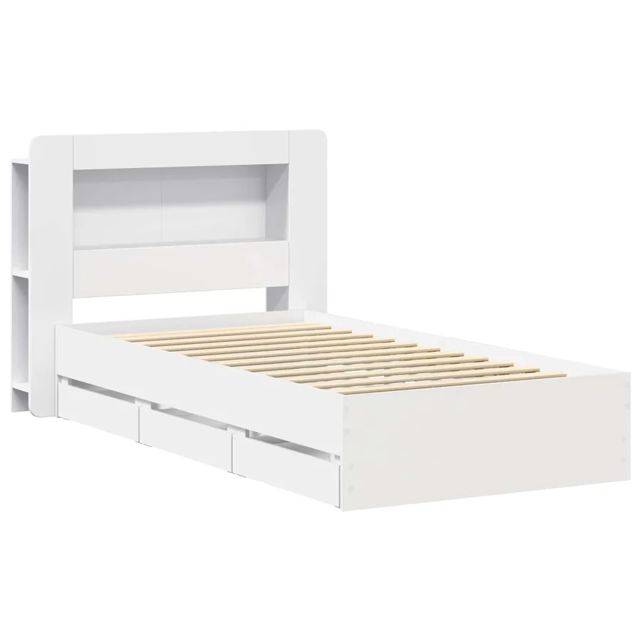Cadre de lit avec rangement Blanc 75 x 190 cm Bois d'ingénierie - 3