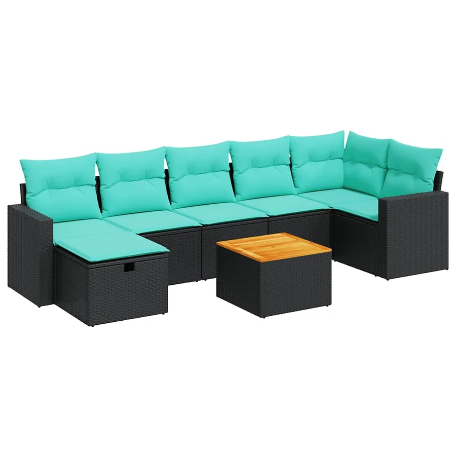Salon de jardin 8 pcs avec coussins noir résine tressée - 2