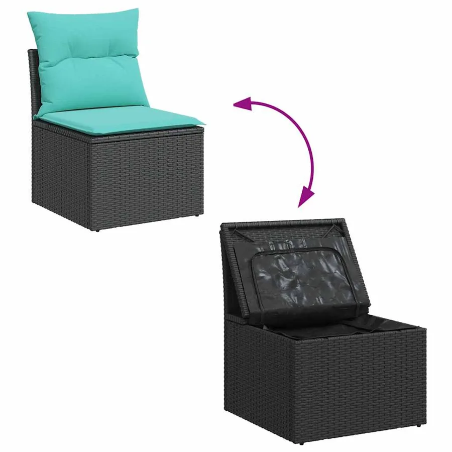 Salon de jardin 10 pcs avec coussins noir résine tressée - 6