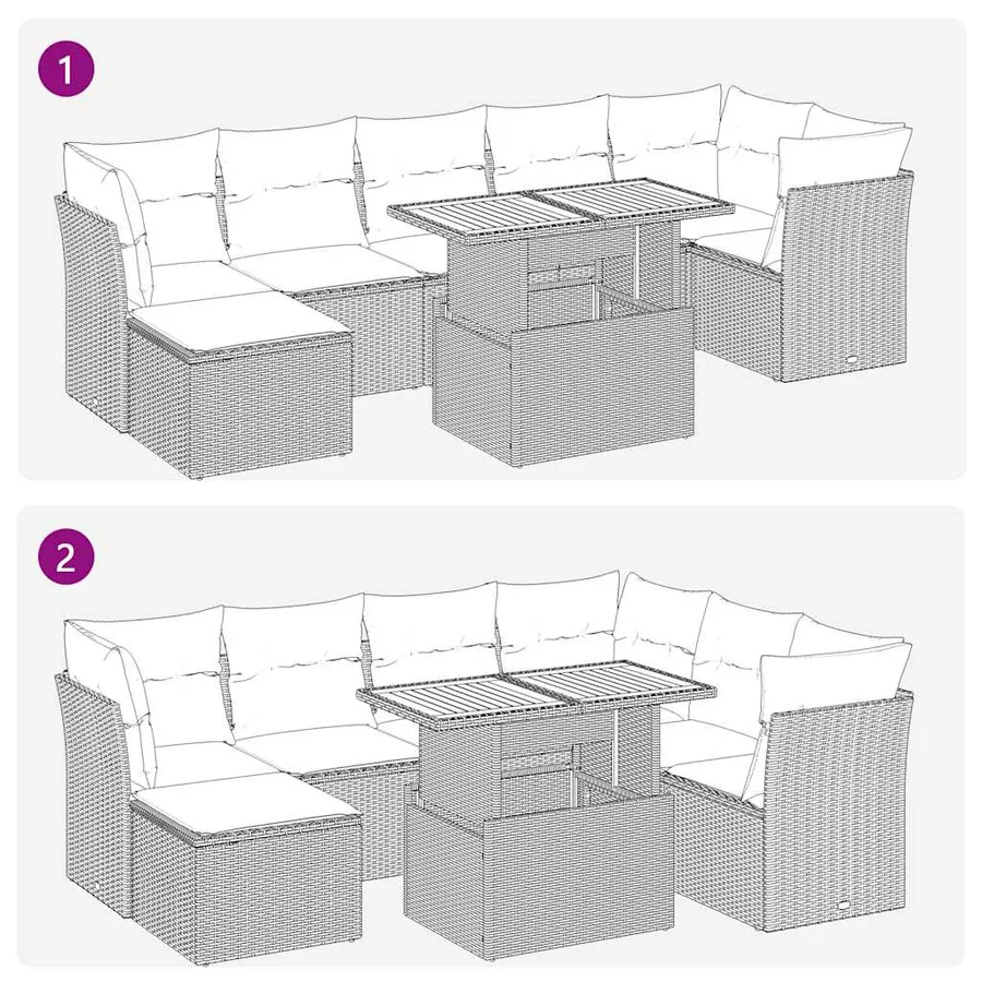 Salon de jardin 8 pcs avec coussins noir résine tressée - 10