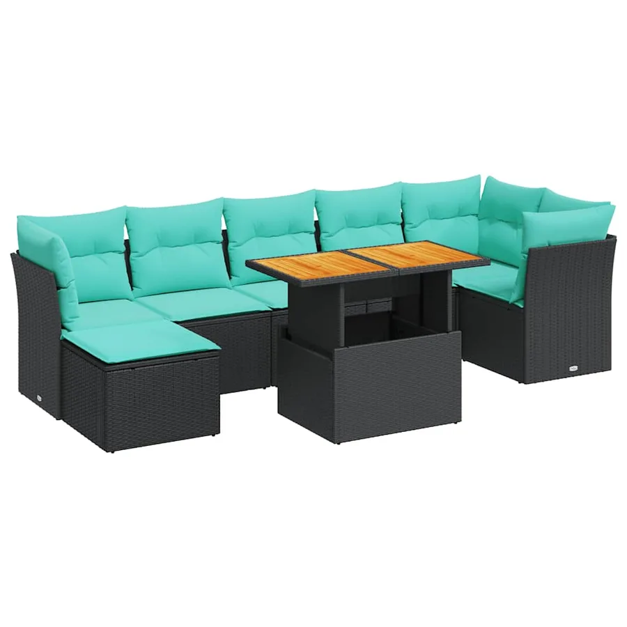 Salon de jardin 8 pcs avec coussins noir résine tressée - 2