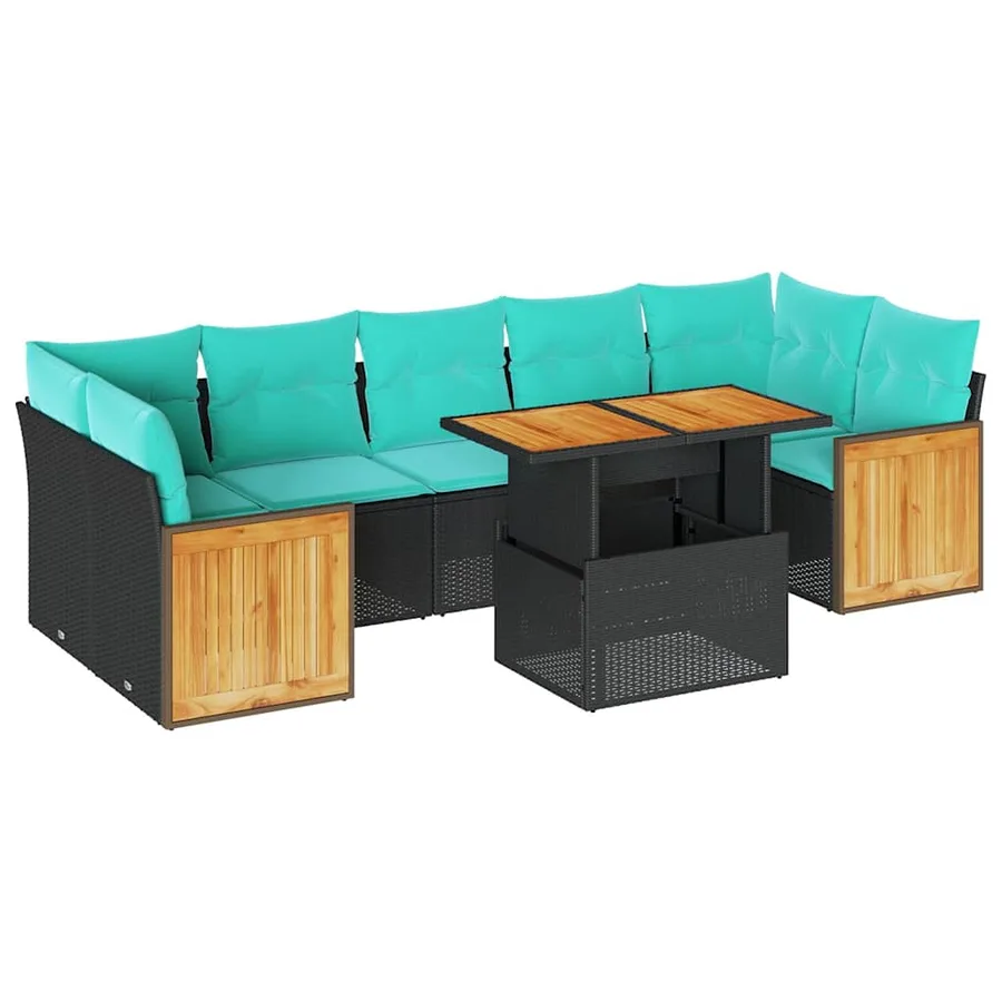 Salon de jardin 10 pcs avec coussins noir résine tressée acacia - 2