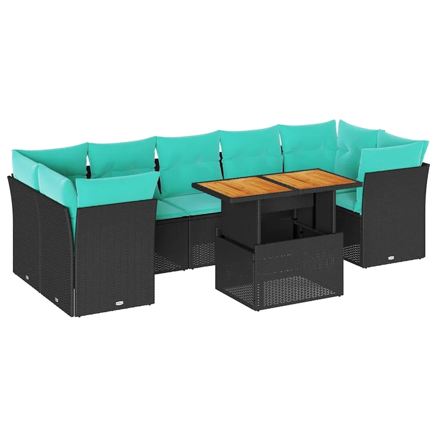 Salon de jardin 8 pcs avec coussins noir résine tressée - 2